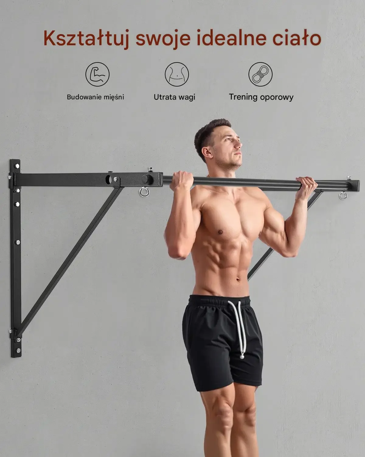 Stabilny drążek podciągania ścienny siłownia 1276 mm 200 kg mocny uchwyt - obrazek 3