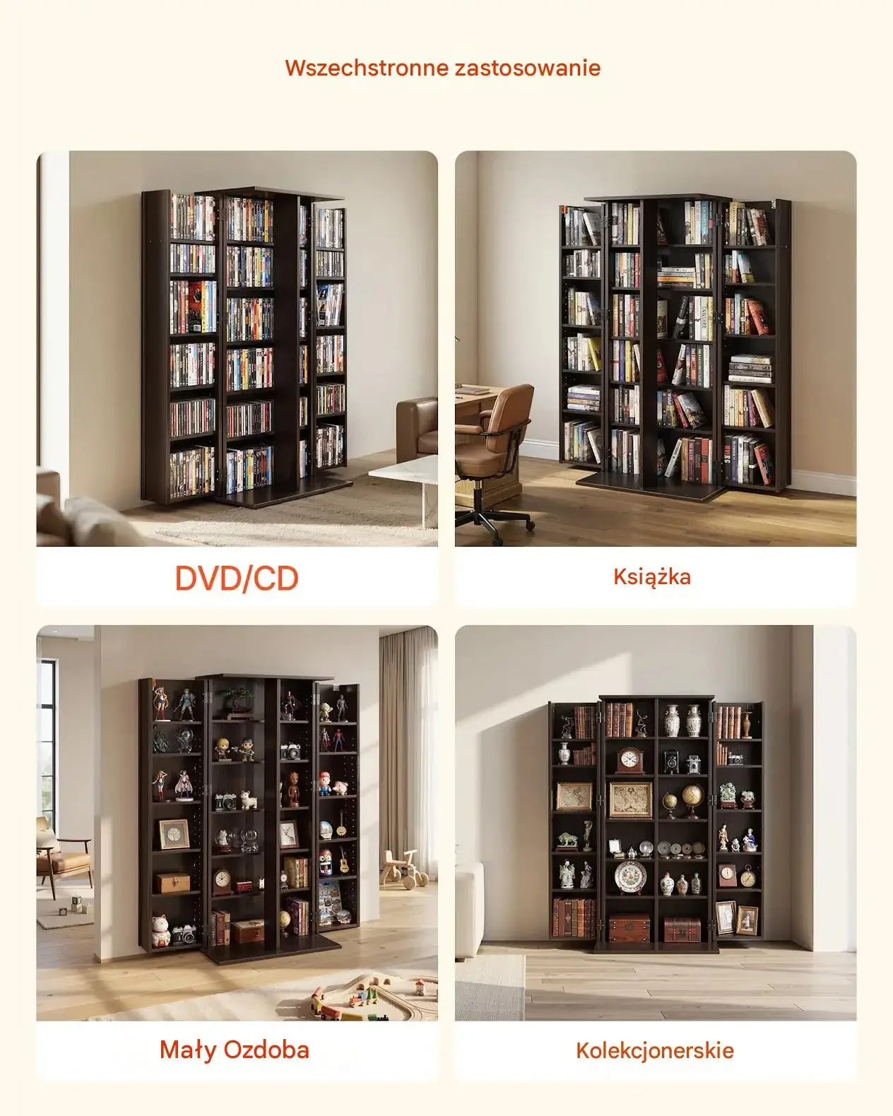 Szafka płyty DVD 24 przegrody czarna mocna wolnostojąca 610 x 368 x 1270 mm - obrazek 2