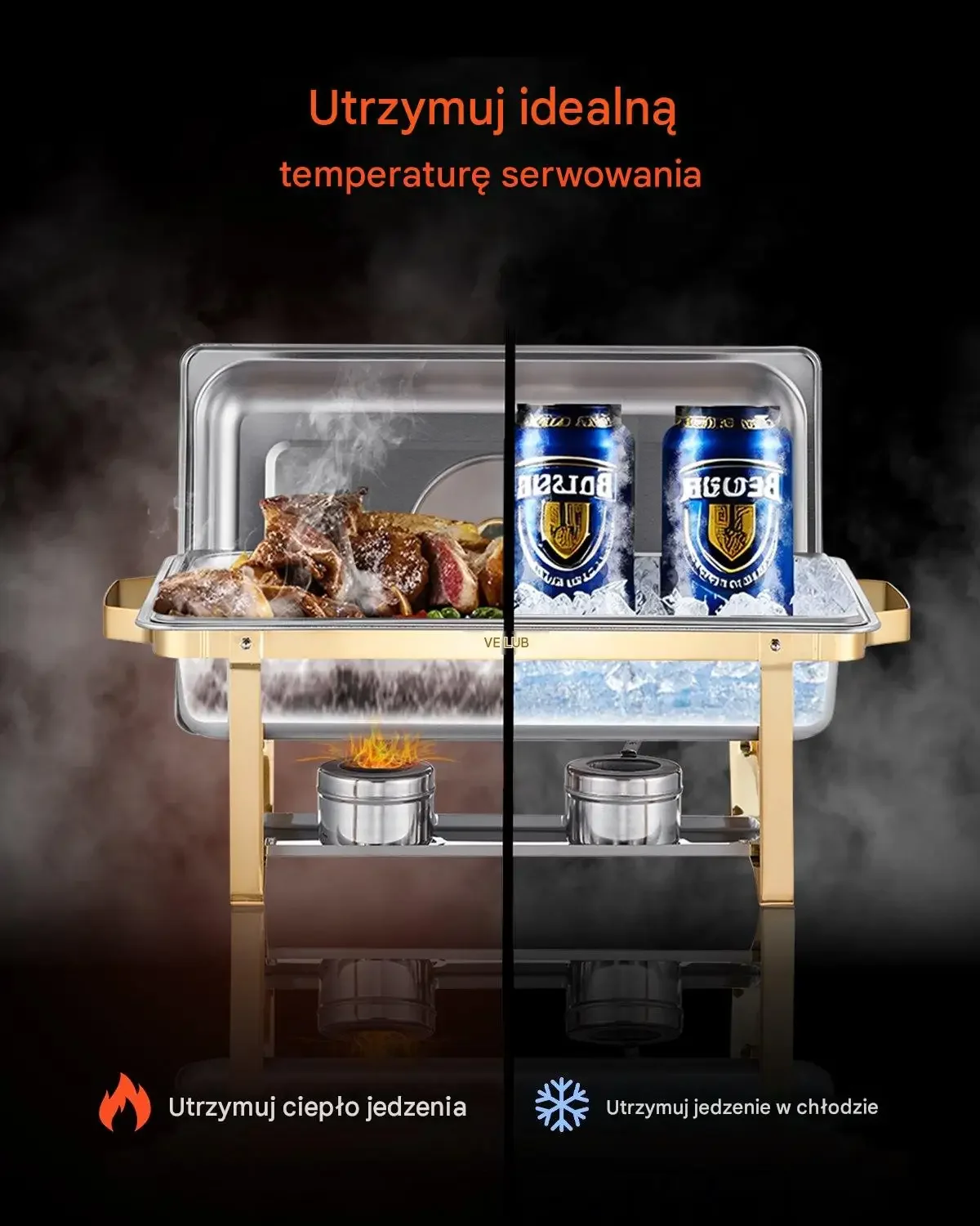 Podgrzewacz gastronomiczny bemar bufet 4 L zestaw 2 szt złoty premium - obrazek 3