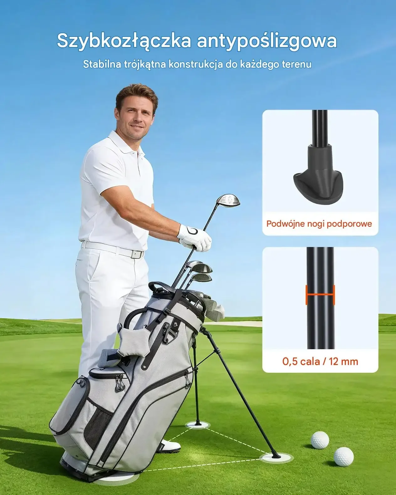 Torba golfowa stojąca organizer kijów 14 komór lekka premium stand bag - obrazek 4