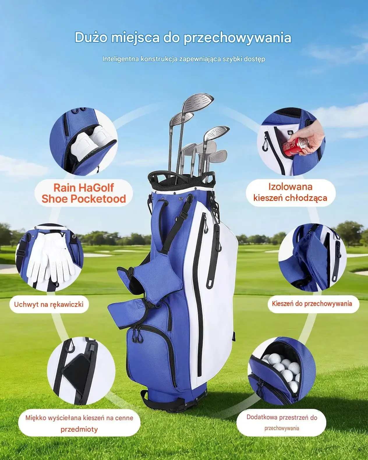 Torba golfowa stojąca organizer kijów 7 komór lekka premium stand bag - obrazek 6