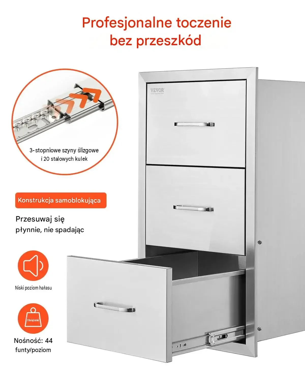 Szuflady grillowe mocna stal nierdzewna 3 szuflady potrójny dostęp BBQ inox - obrazek 5