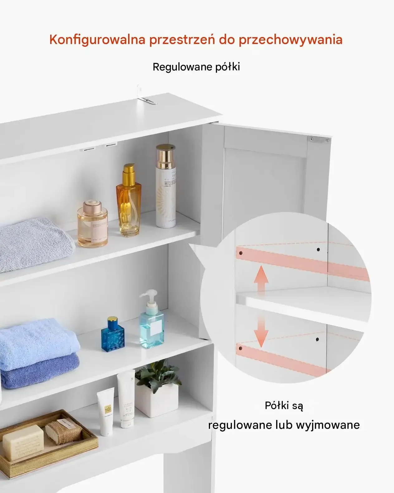 Szafka łazienkowa nad toaletę biała 60 cm premium regulowana półka meble - obrazek 3