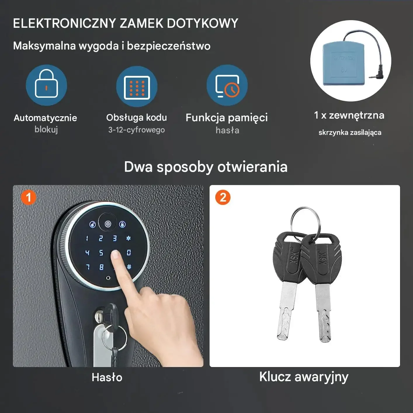 Sejf broni czarny 6 karabinów biometryczny mocna stal klawiatura LED alarm - obrazek 4
