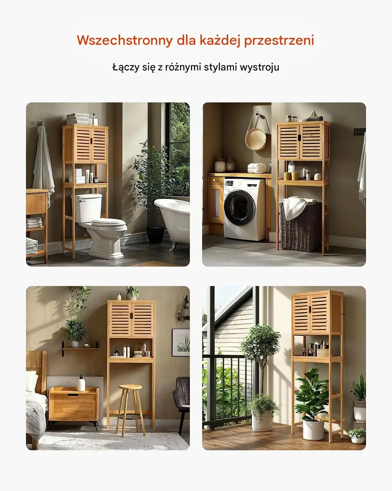 Szafka łazienkowa WC wytrzymała regulowana półka bambus 65 x 27 cm MDF - obrazek 3