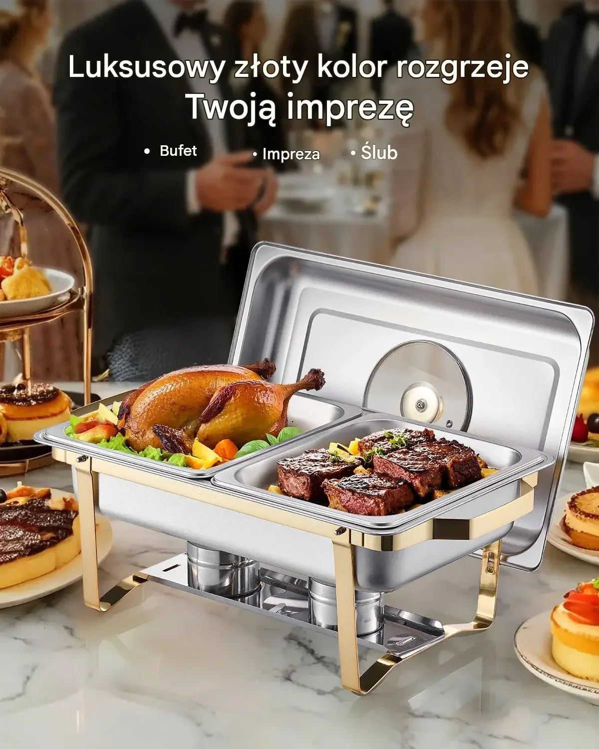 Podgrzewacz gastronomiczny bemar bufet 4 L zestaw 2 szt złoty premium - obrazek 2