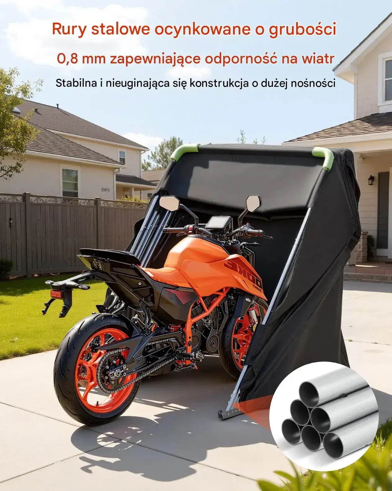 Wodoodporny garaż namiot motocyklowy wiata skuter 279x109 cm czarny kłódka - obrazek 4