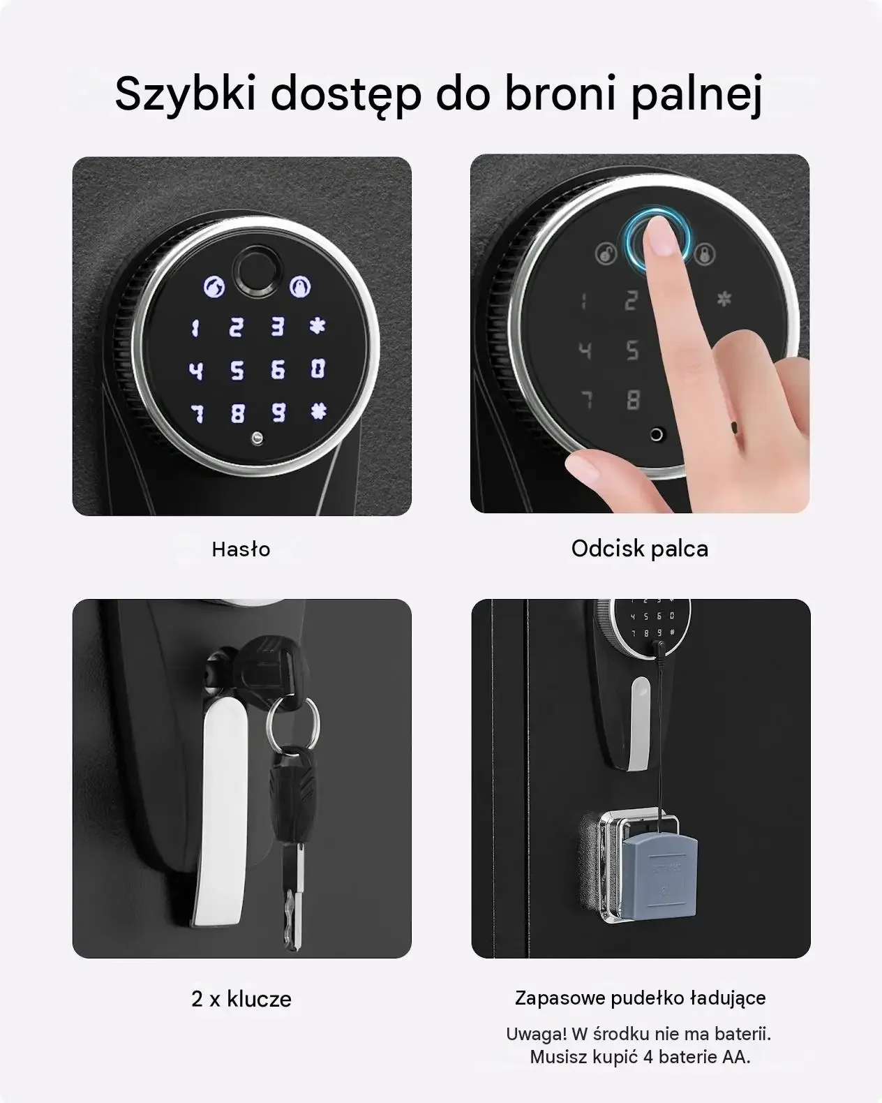 Szafka zabezpieczająca broń czarna premium 3 przegrody zamek biometryczny - obrazek 5