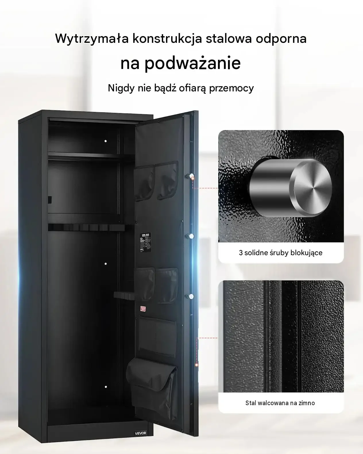 Szafka broń długa czarna mocna sejf 10-12 karabinów 4 pistolety zamek szyfr - obrazek 3