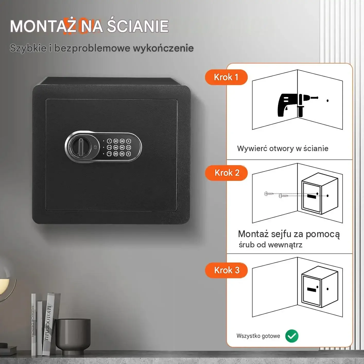 Sejf elektroniczny czarny mocna stal 1,2 ft3 alarm 400 x 300 x 350 mm 28 mm - obrazek 2