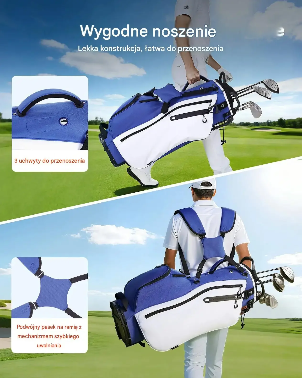 Torba golfowa stojąca organizer kijów 7 komór lekka premium stand bag - obrazek 3