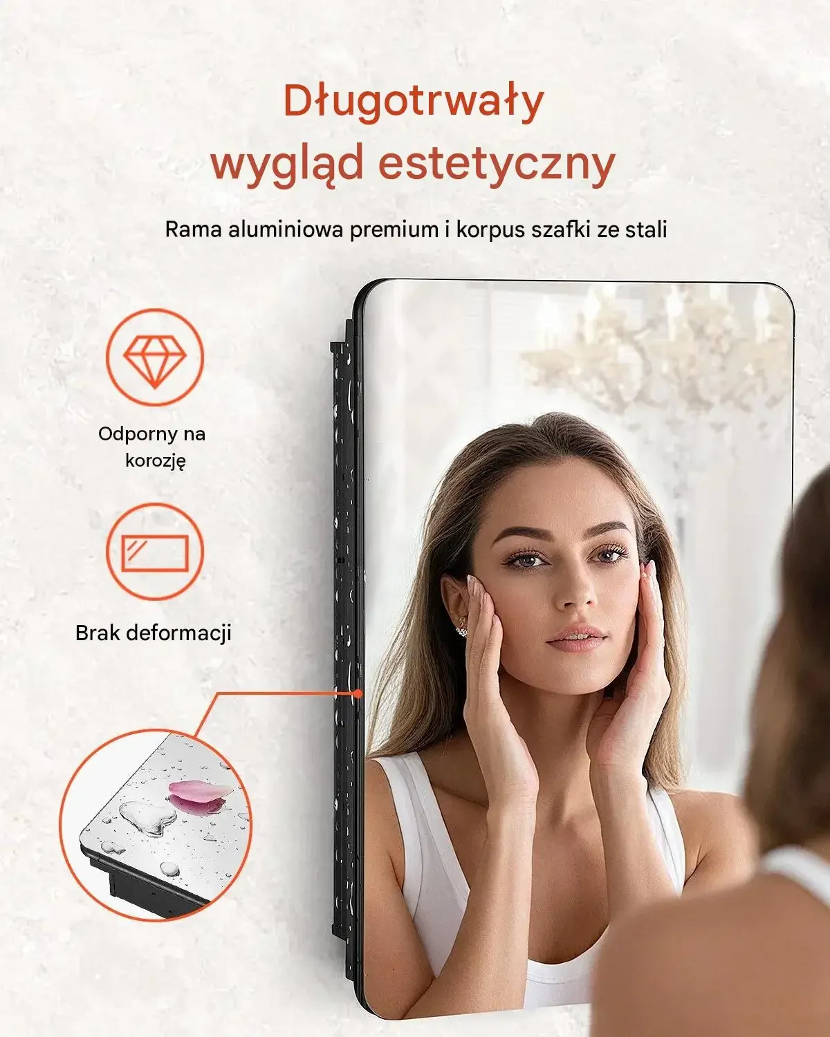 Szafka lekowa lustro czarna premium 406 x 128 x 610 mm szkło hartowane stal - obrazek 5