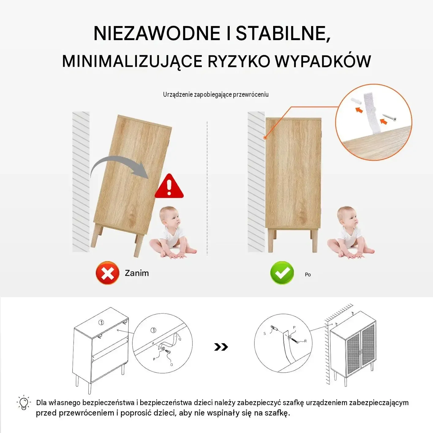 Komoda rattanowa jasna mocna 2 drzwi regulowane półki magnetyczne uchwyty - obrazek 3