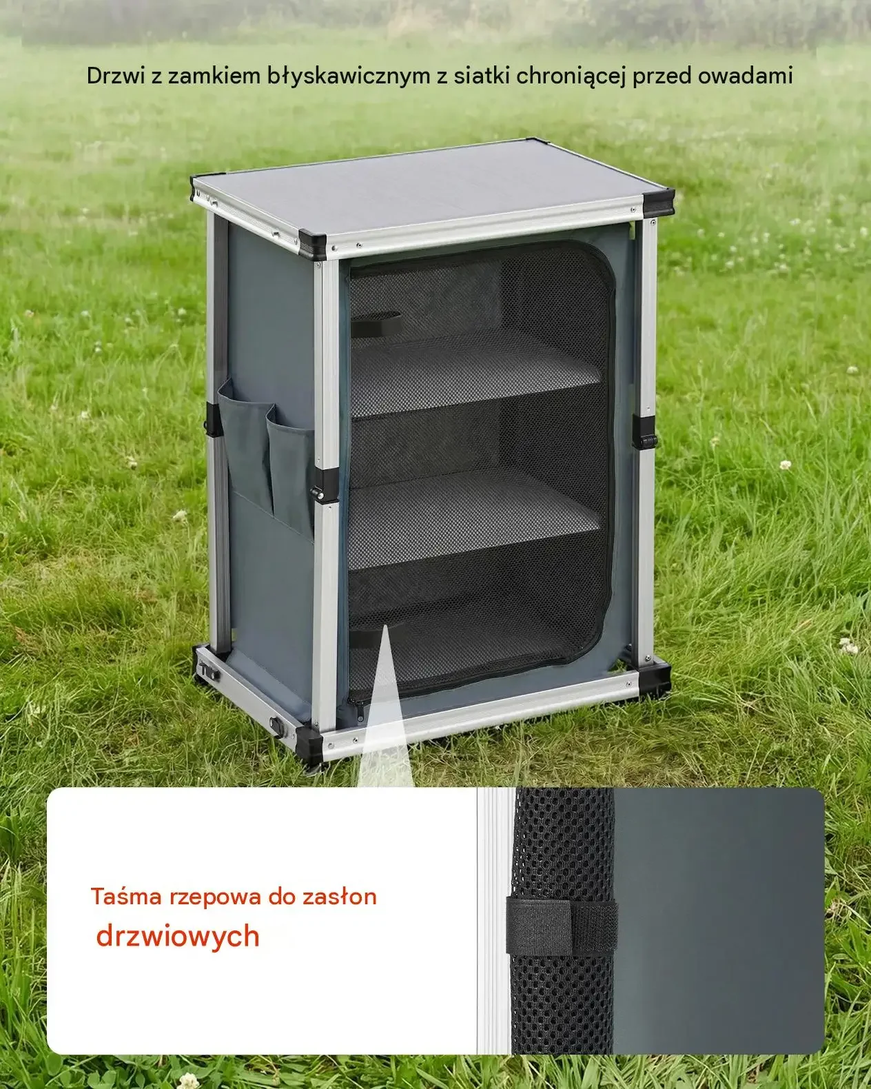 Kuchnia kempingowa składana premium szafka 3 półki blat MDF 30 kg przenośna - obrazek 2