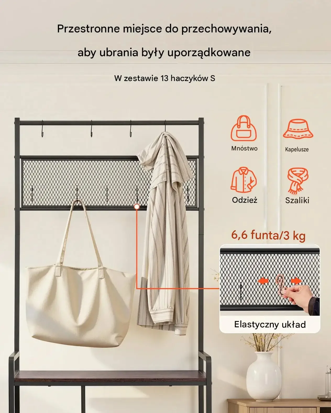 Wieszak na ubrania stojący szafka buty przedpokój garderoba 1800 mm mocny - obrazek 3