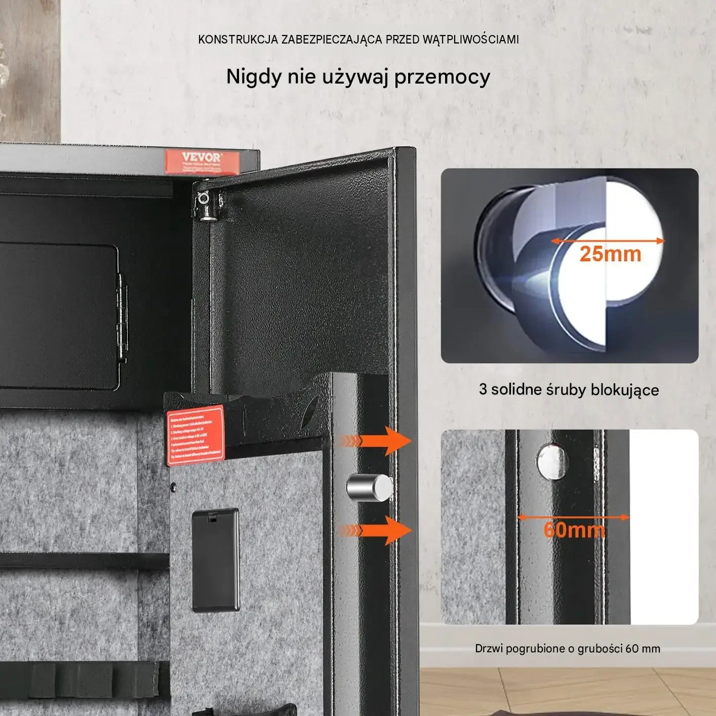 Sejf broni czarny 6 karabinów biometryczny mocna stal klawiatura LED alarm - obrazek 6