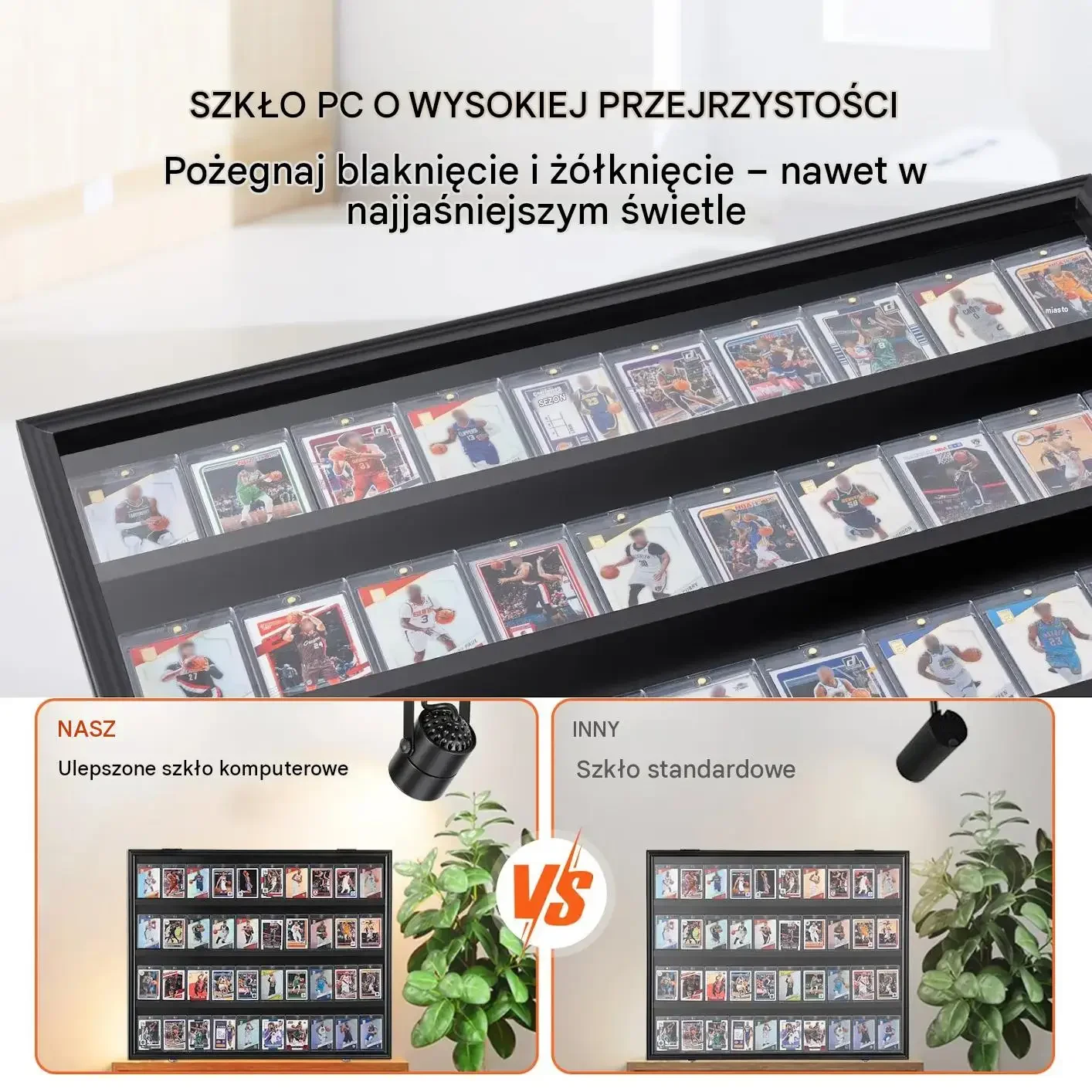 Gablota kart sportowych czarna premium 36 kart szkło PC UV 98% zamykana mat - obrazek 6
