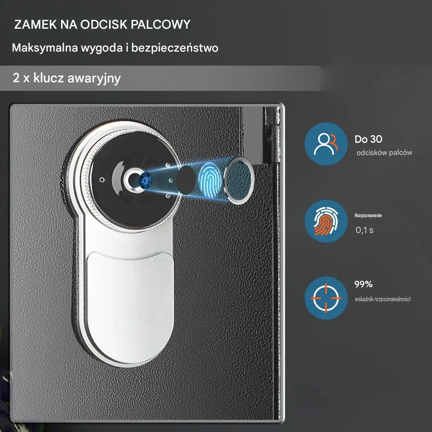 Sejf broń długa czarny mocny stalowy 5 karabinów 4 pistoletów biometria LED - obrazek 4
