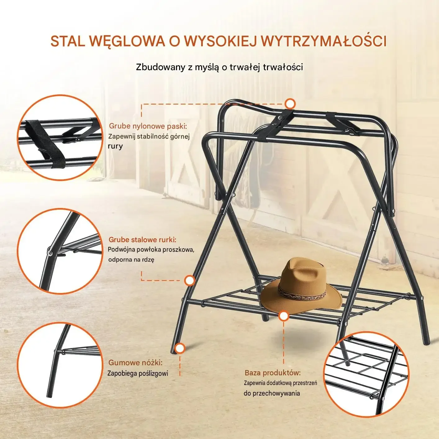 Stojak siodło składany koń czarny mocna stal węglowa 60 kg 2 szt zestaw - obrazek 3