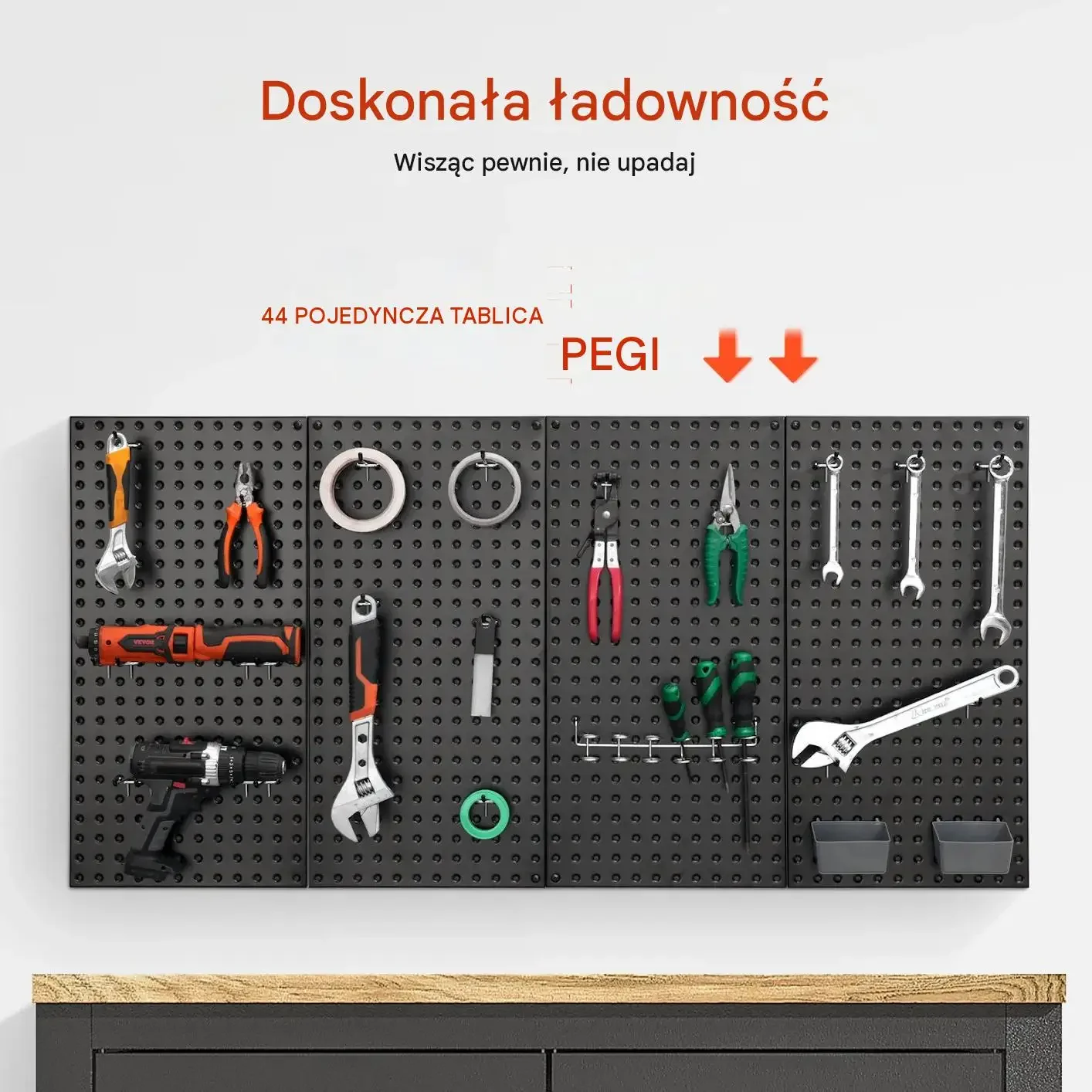 Organizer ścienny tablica perforowana 61 x 30 cm 4 sztuki czarna mocna stal - obrazek 6