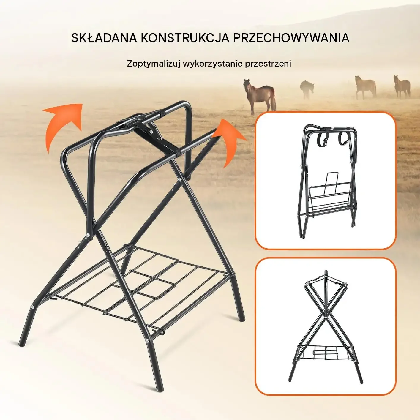 Stojak siodło składany koń czarny mocna stal węglowa 60 kg 2 szt zestaw - obrazek 5