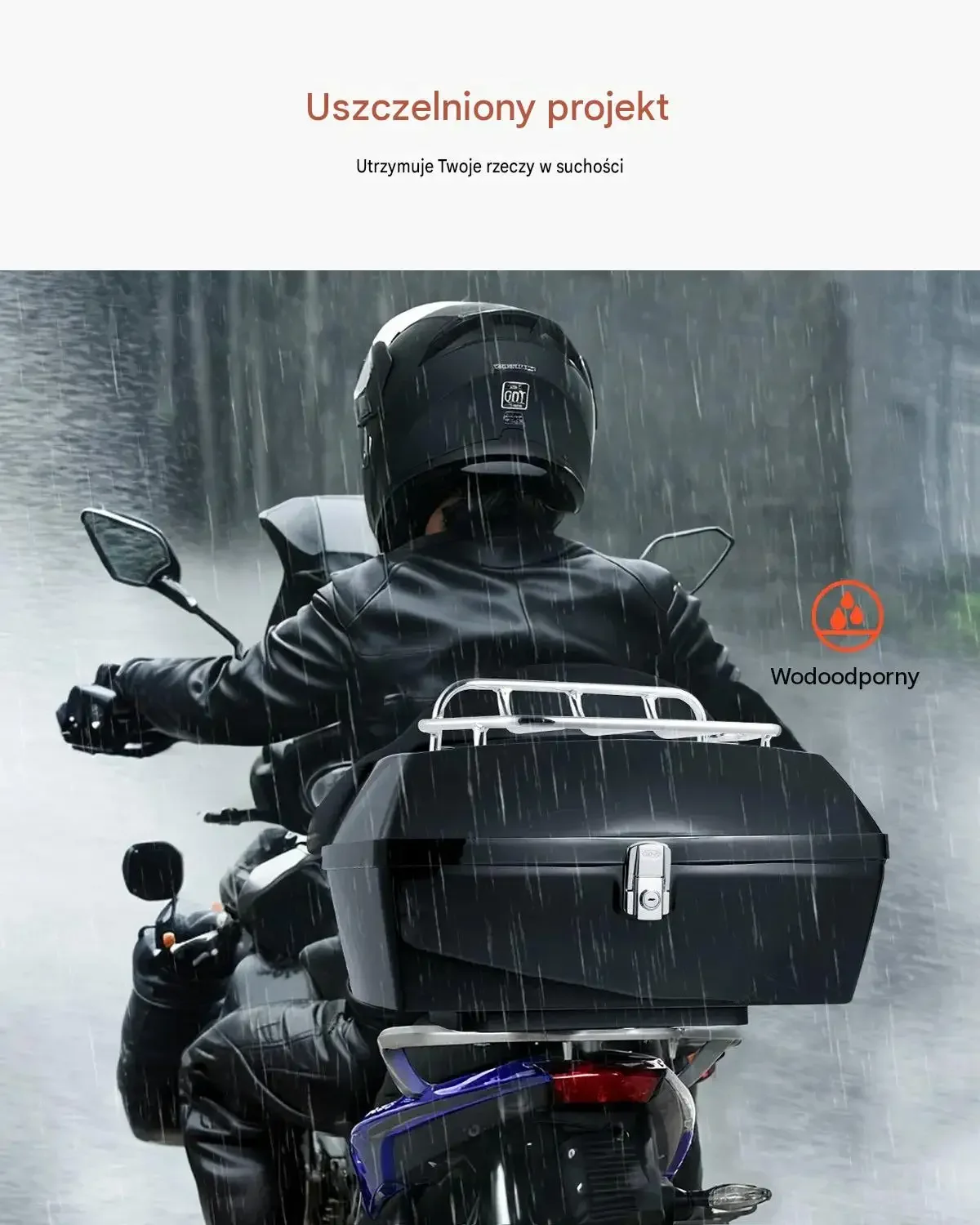 Wodoodporny kufer motocyklowy centralny płyta odblask 48 L czarny premium - obrazek 6