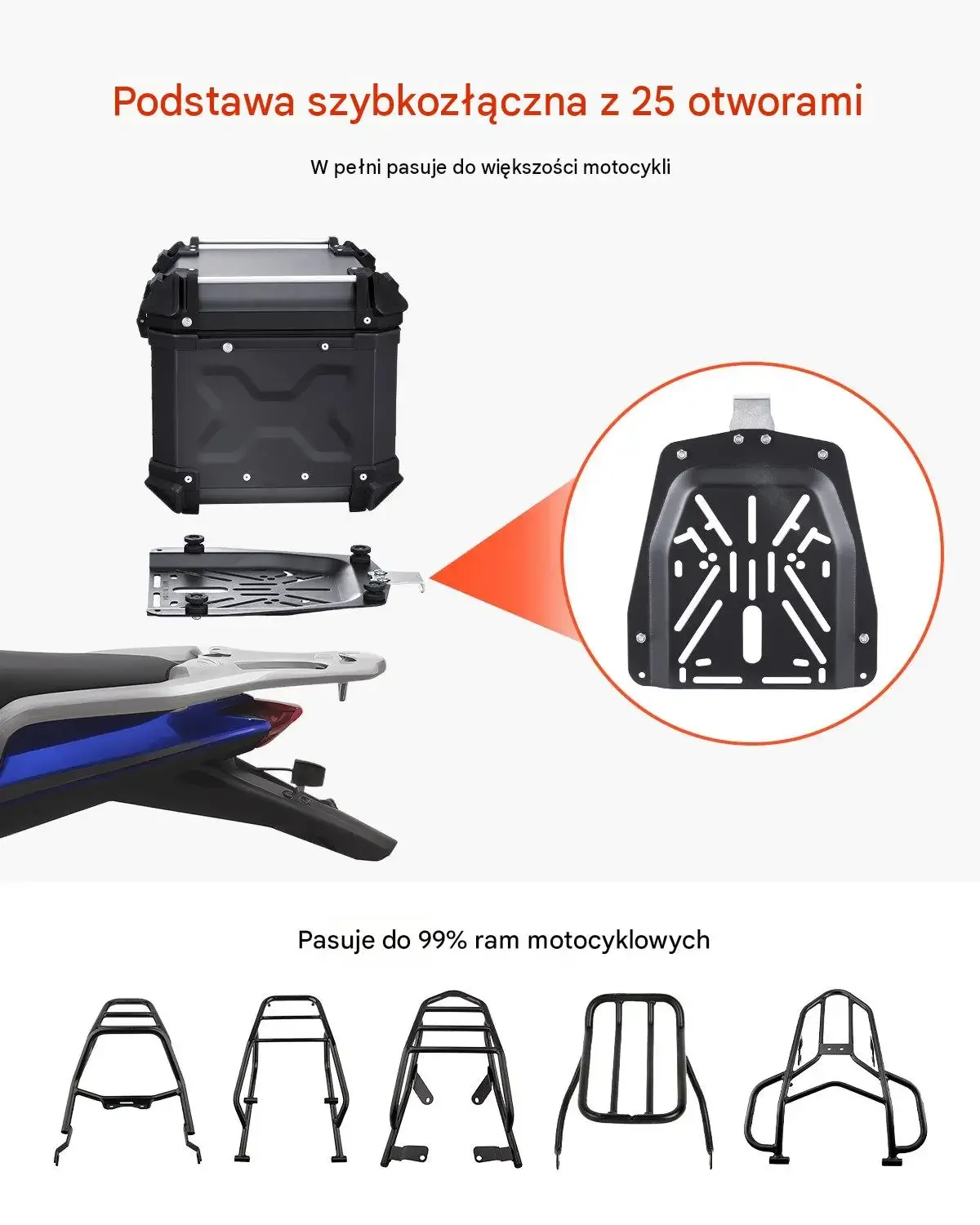 Wodoodporny kufer motocyklowy centralny aluminium oparcie 45 L czarny - obrazek 5