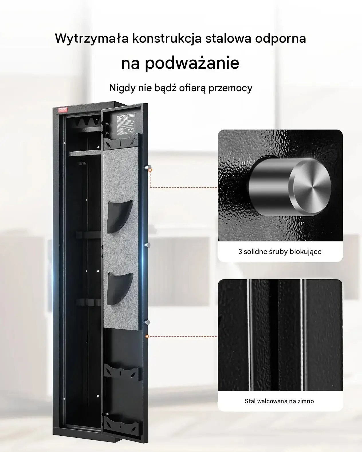 Sejf broń długi czarny stal ognioodporny 5 karabinów biometria LED mocny - obrazek 5
