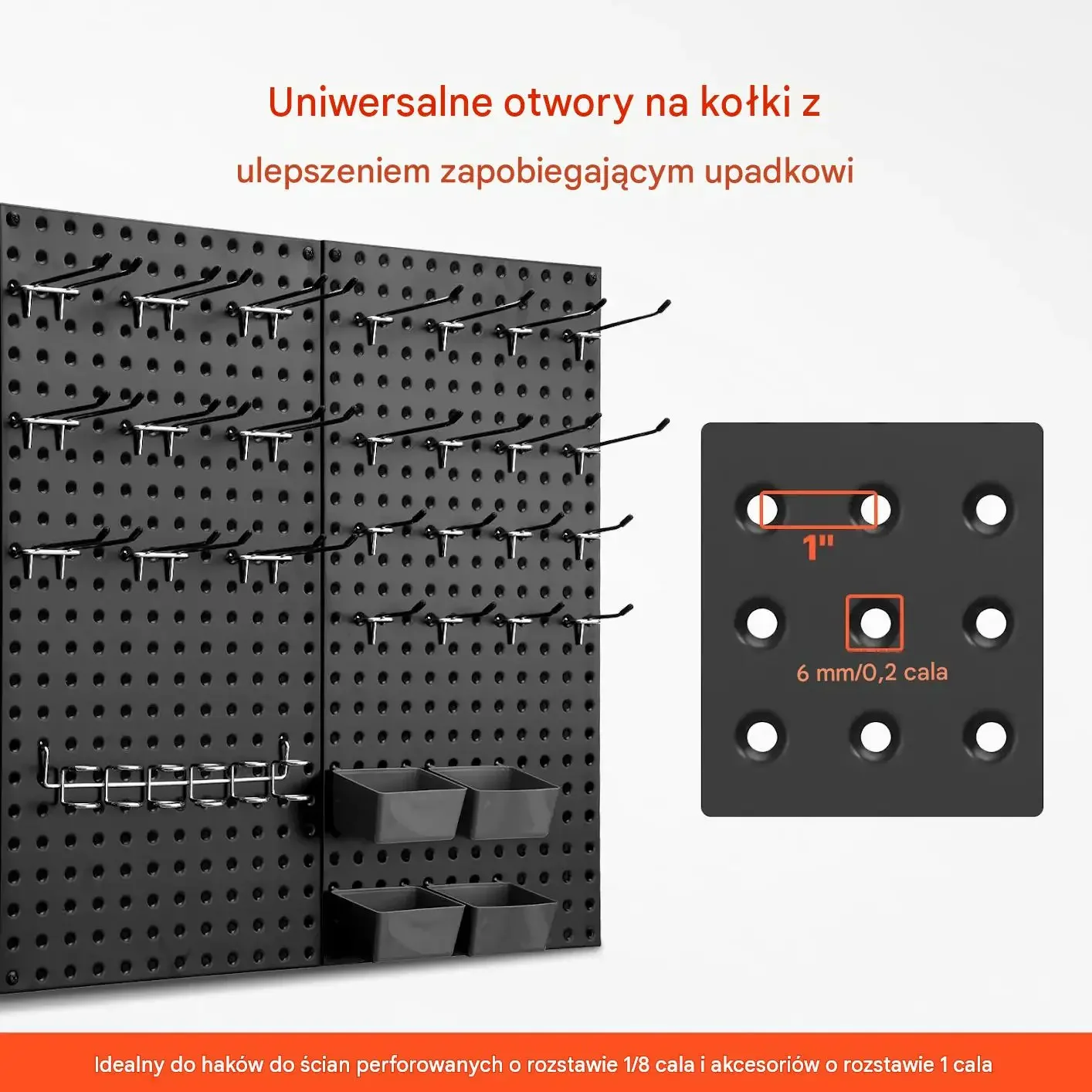 Organizer ścienny tablica perforowana 61 x 30 cm 4 sztuki czarna mocna stal - obrazek 2
