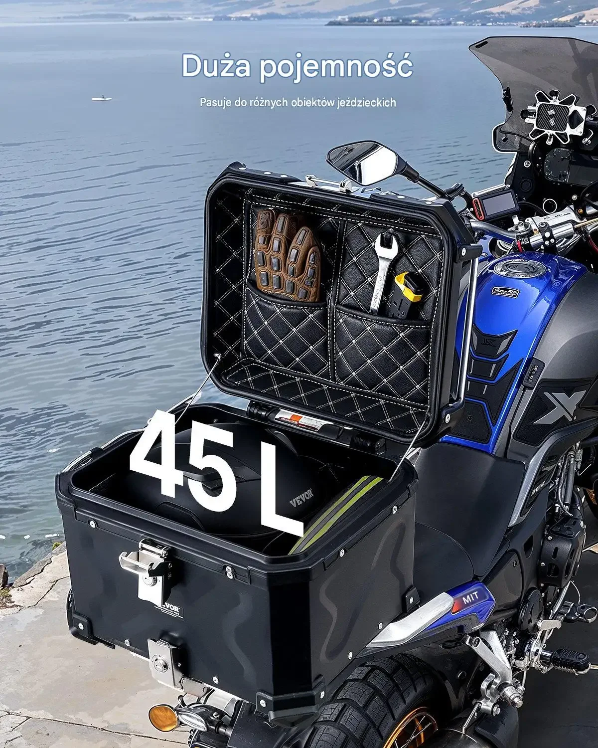 Wodoodporny kufer motocyklowy centralny aluminium oparcie 45 L czarny - obrazek 3