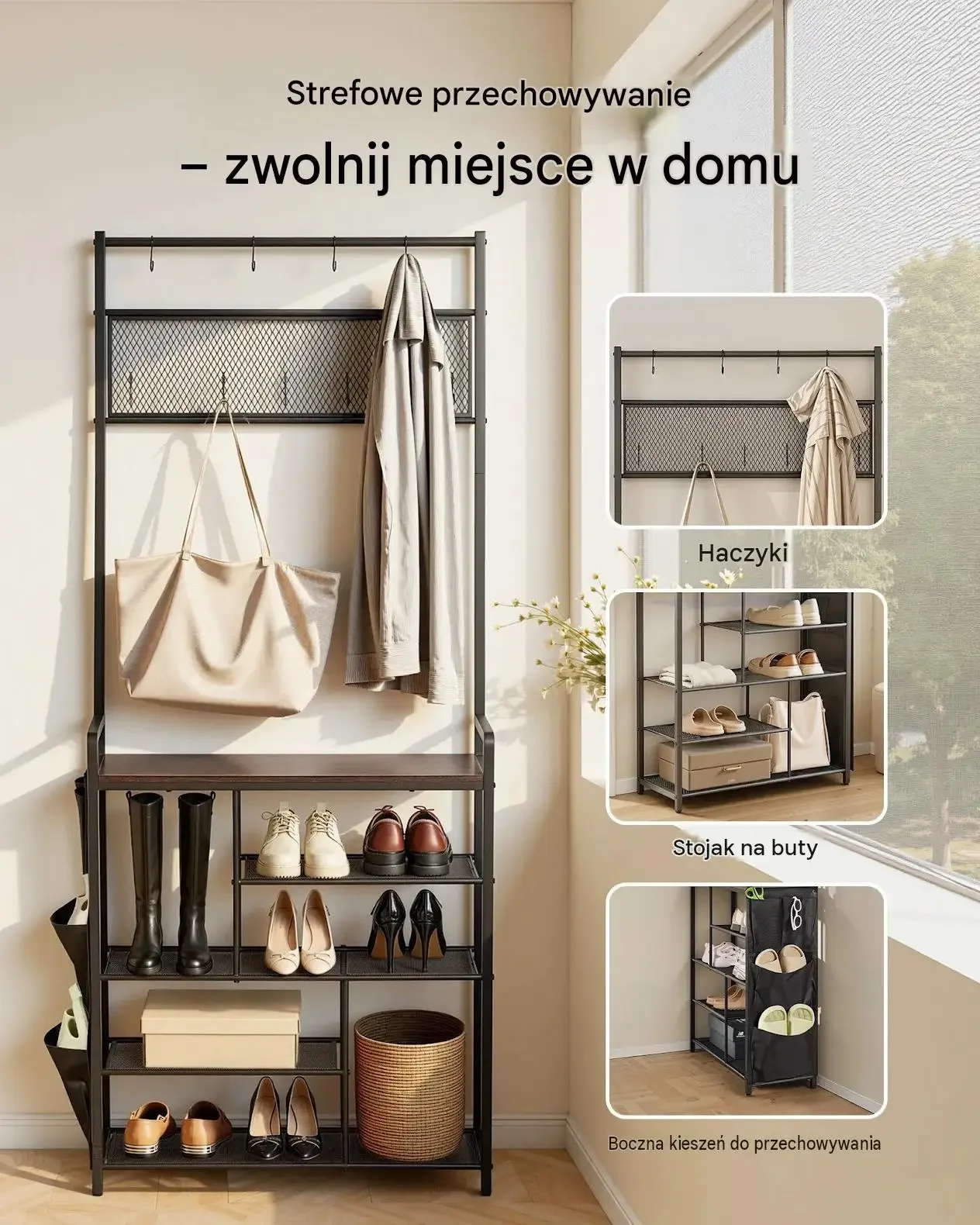 Wieszak na ubrania stojący szafka buty przedpokój garderoba 1800 mm mocny - obrazek 2