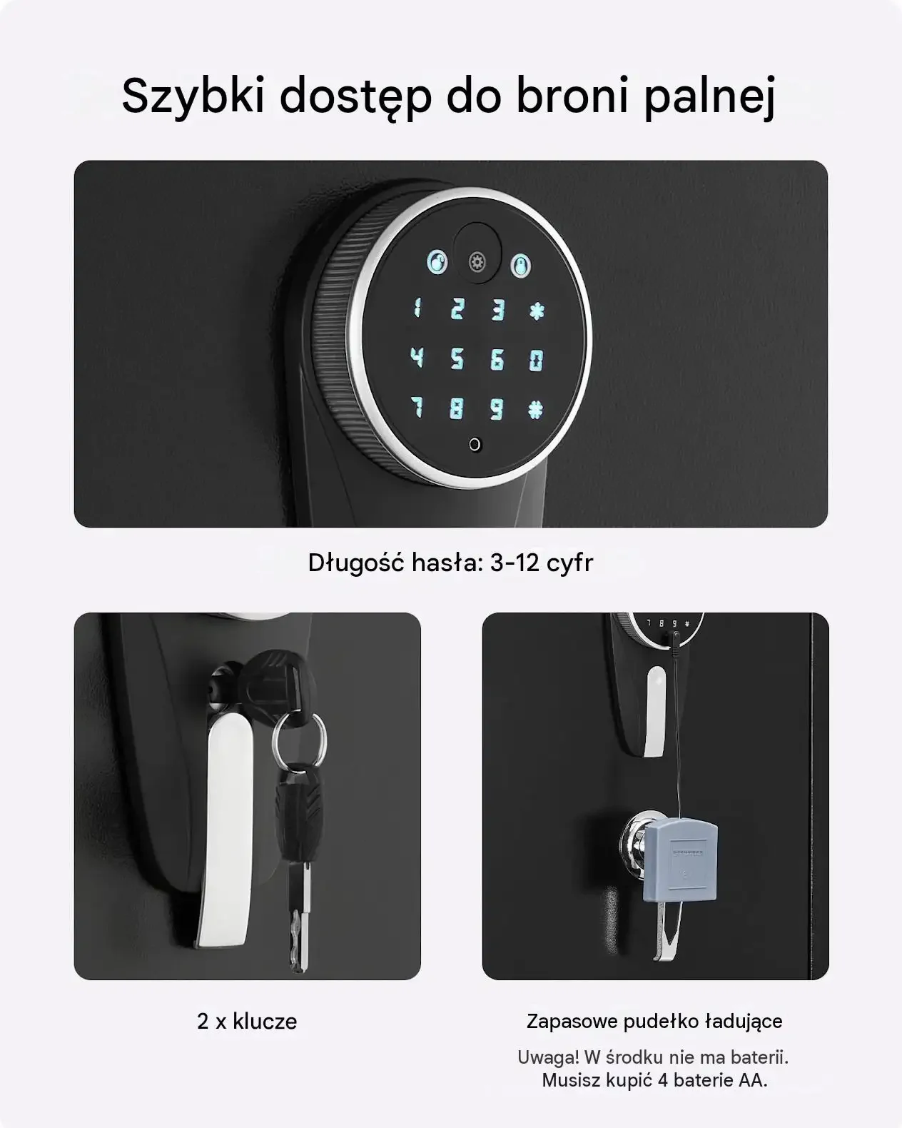 Sejf broń długa szafka mocna czarna 4 karabiny zamek kodowy alarm LED 57 mm - obrazek 5
