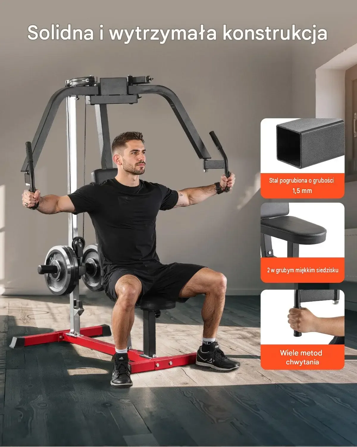 Stabilna maszyna butterfly rozpiętki klatka plecy 204 kg siłownia mocna - obrazek 5