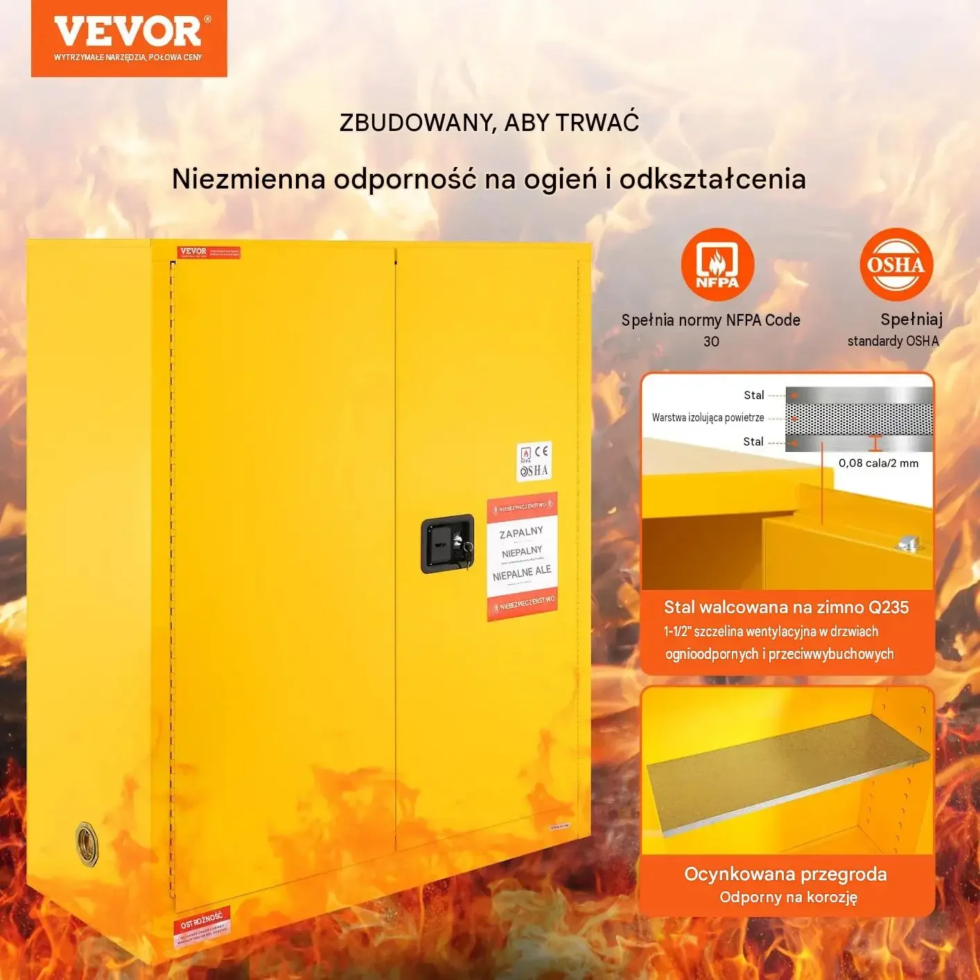 Szafka bezpieczeństwa łatwopalna 30 galonów żółta mocna stal walcowana Q235 - obrazek 6