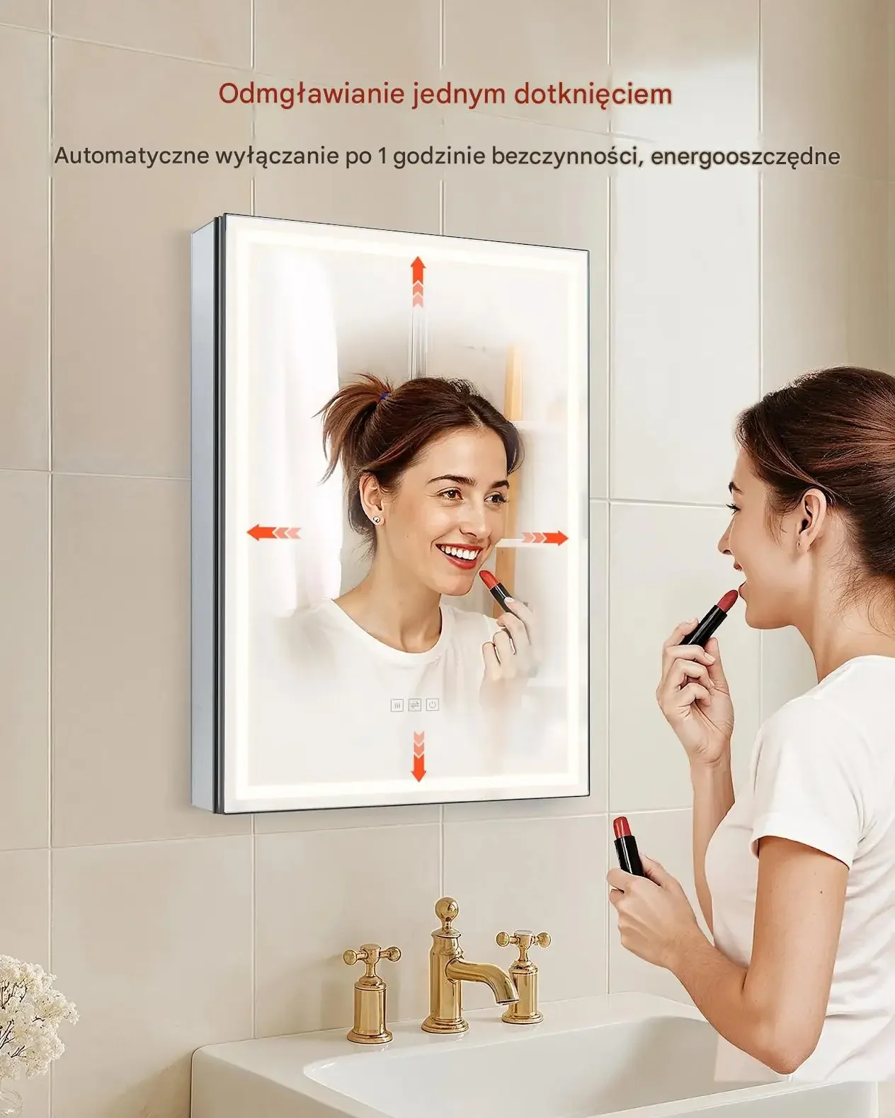 Szafka łazienkowa lustro LED mocna 50 x 70 cm 3 kolory światła odmgławianie - obrazek 4