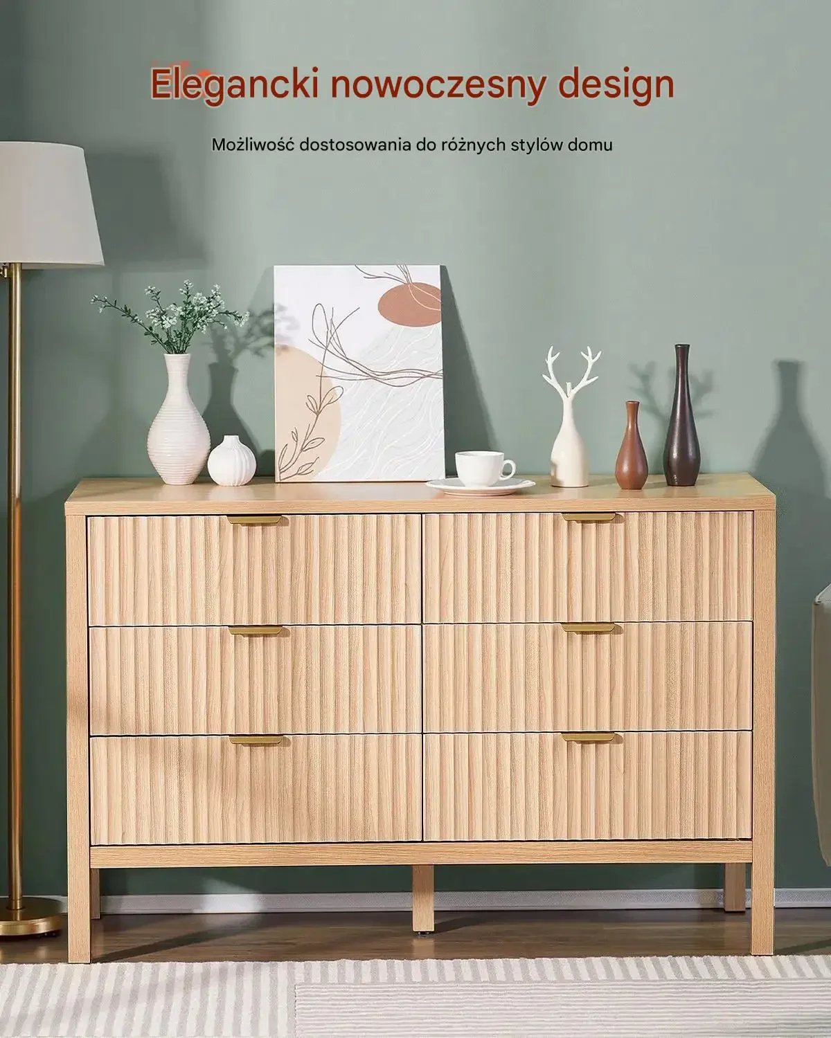 Komoda drewniana szafka szuflady ryflowana salon sypialnia 120 cm premium - obrazek 6