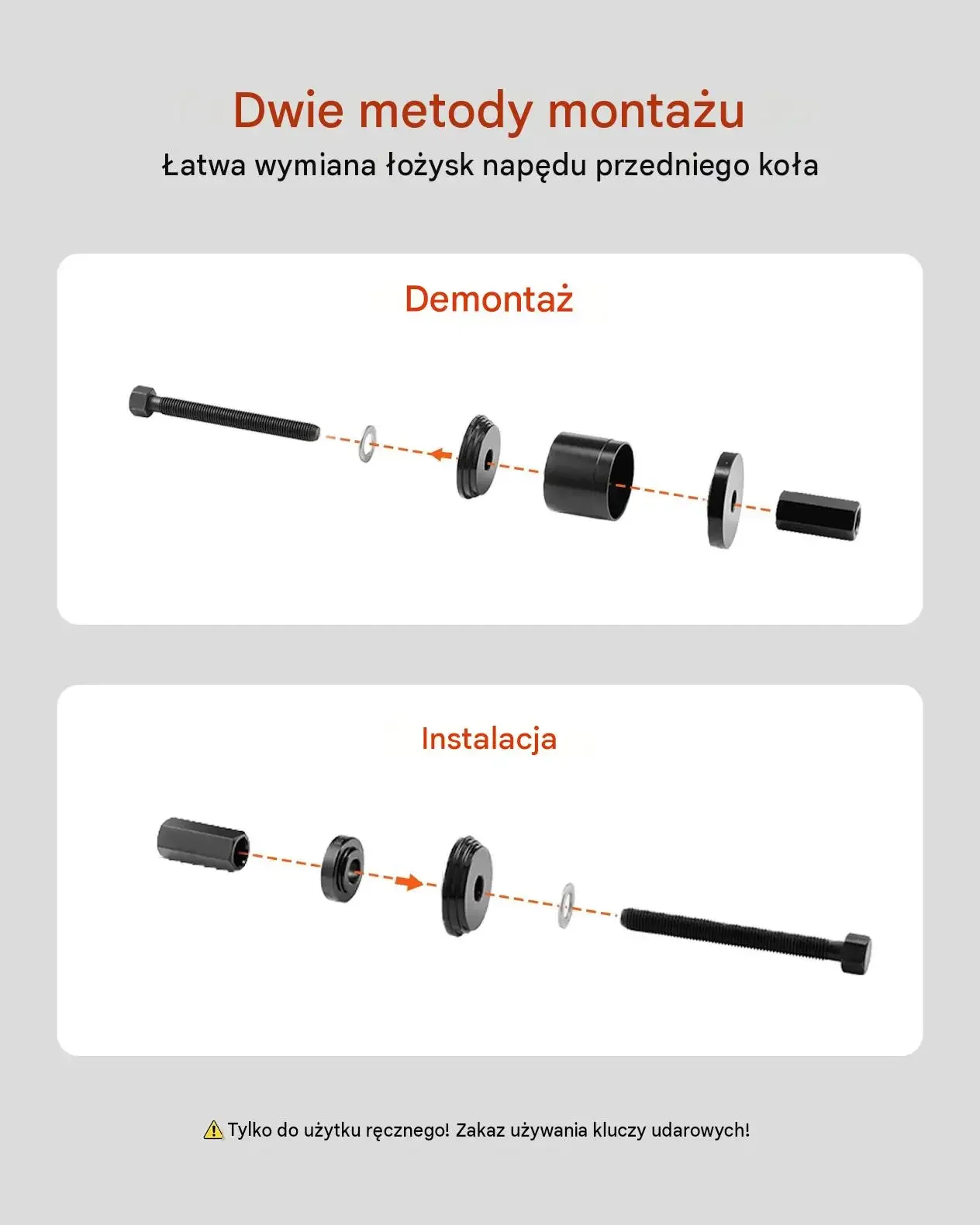 Ściągacz łożysk kół 23 elementy mocna stal czarny FWD tuleje futerał LX1005 - obrazek 4