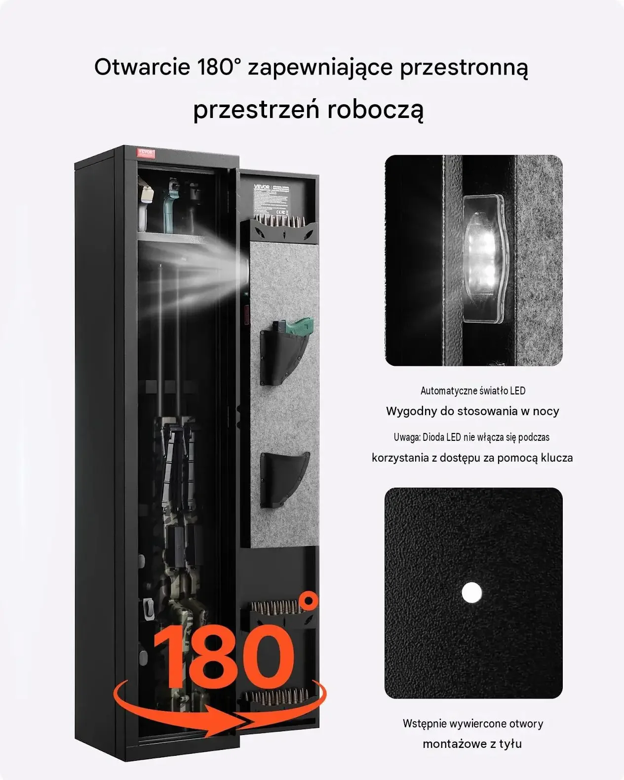 Sejf broń długi czarny stal ognioodporny 5 karabinów biometria LED mocny - obrazek 6