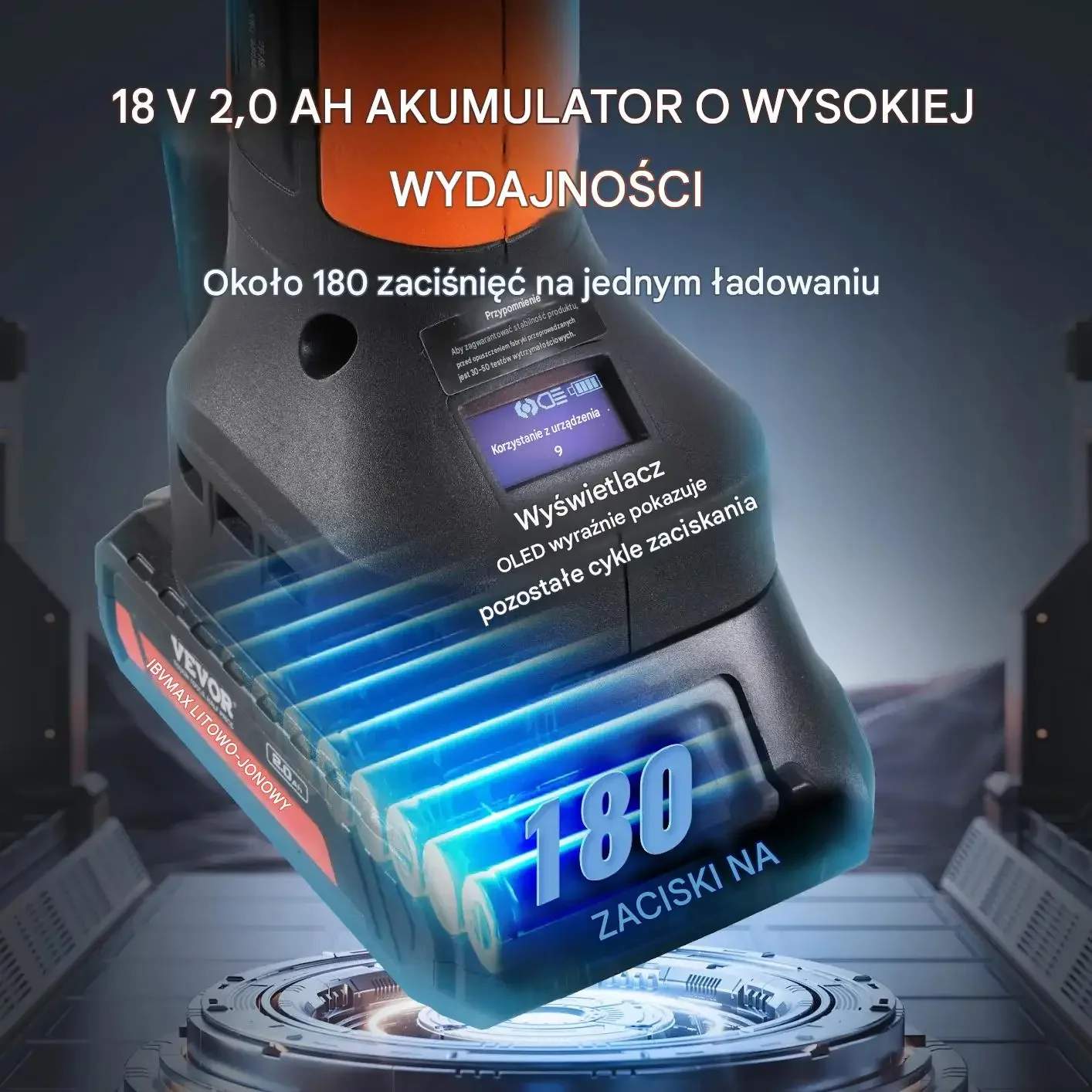 Zaciskarka hydrauliczna akumulatorowa premium 18 V V15 V22 V28 19 kN OLED - obrazek 6