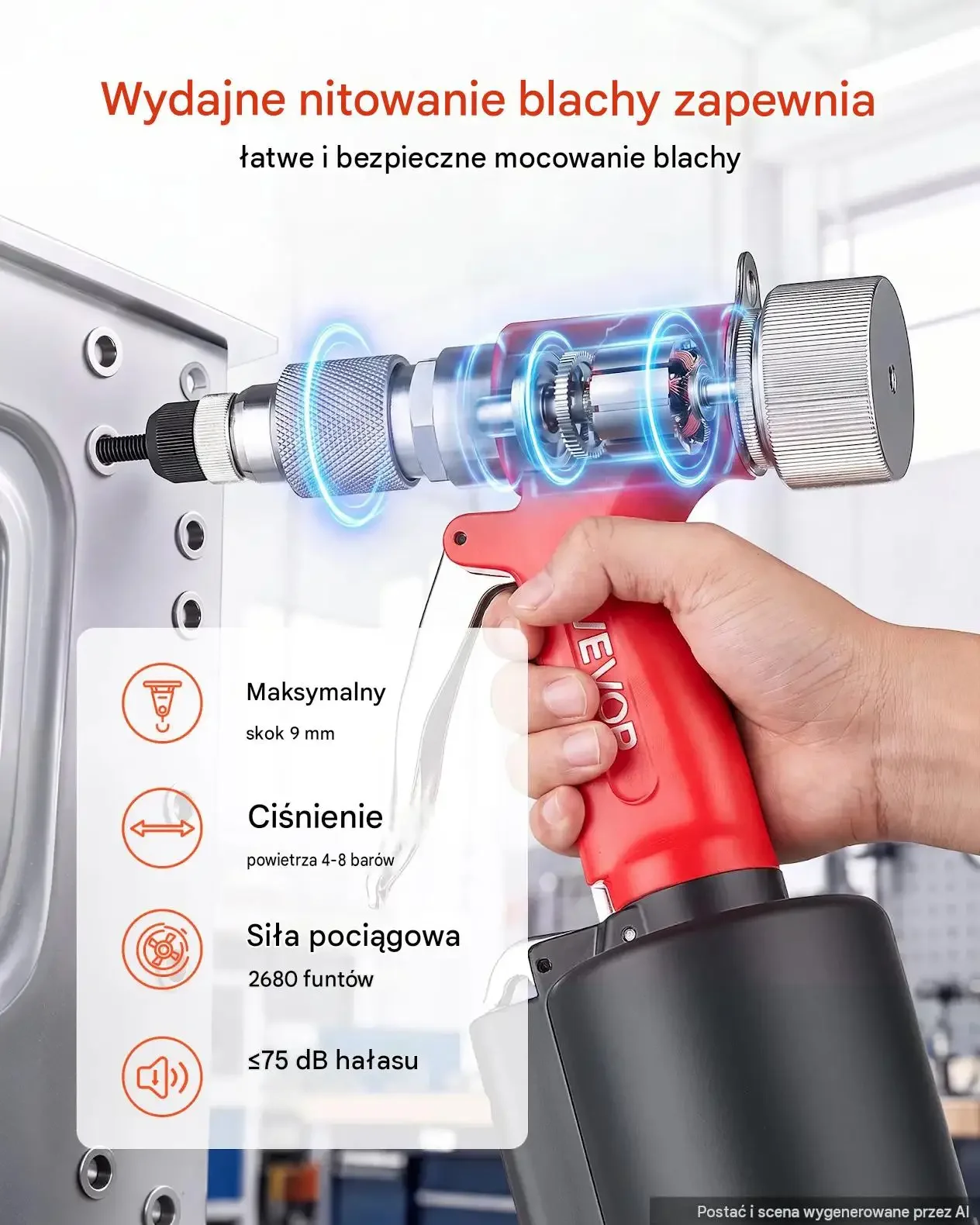 Nitownica pneumatyczna mocna 1215 kg 8 głowic M4 M5 M6 M8 M10 SAE 9 mm stal - obrazek 5