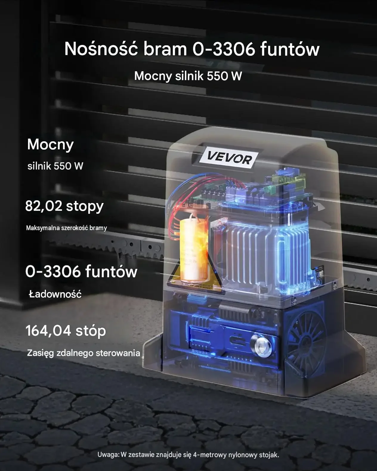 Napęd bramy przesuwnej premium 550 W 1500 kg 25 m automatyczny pilot zdalny - obrazek 6
