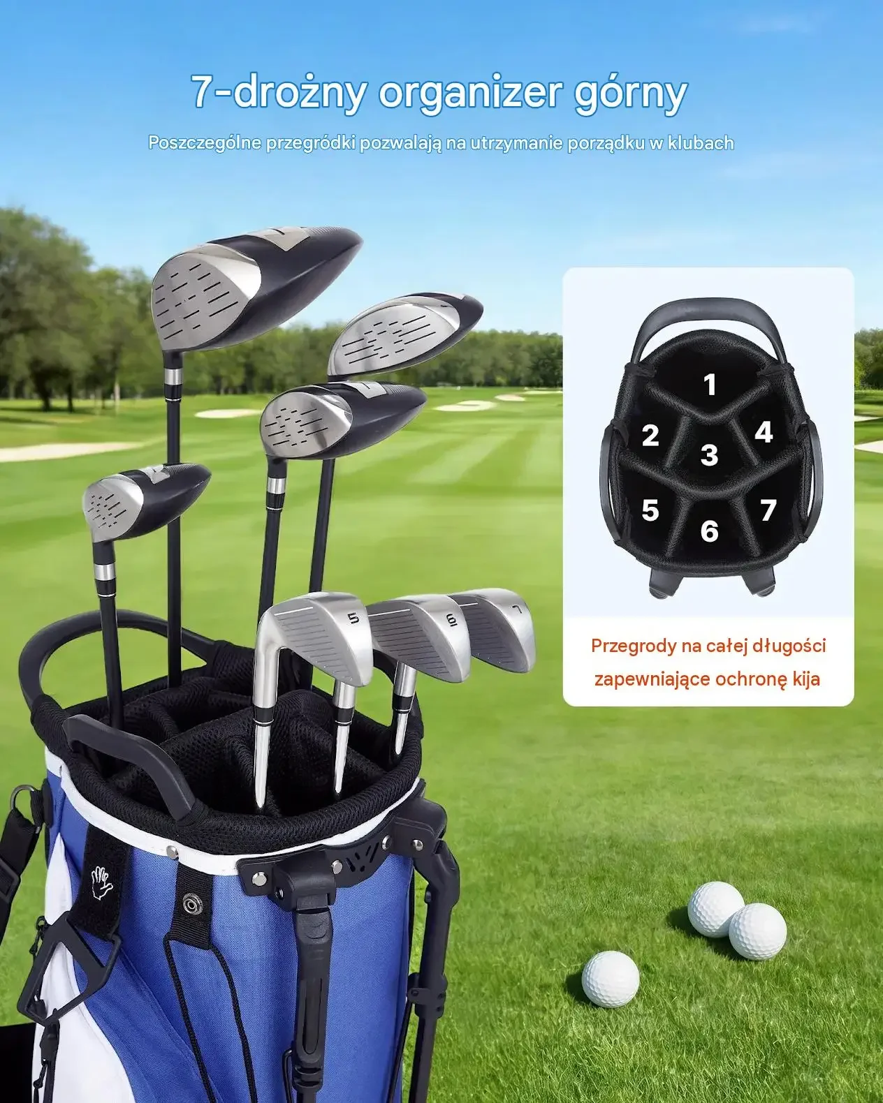 Torba golfowa stojąca organizer kijów 7 komór lekka premium stand bag - obrazek 2