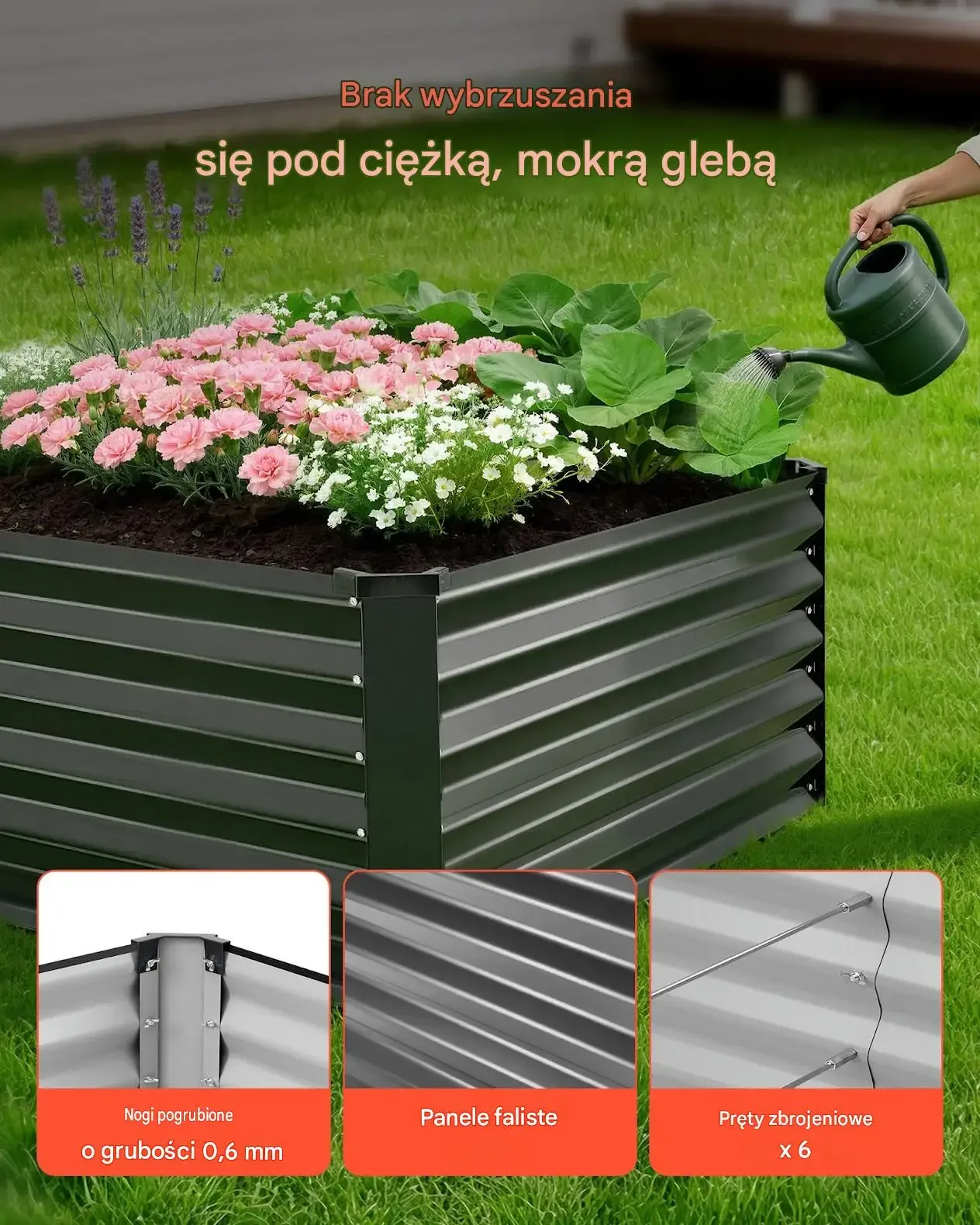 Podwyższona grządka ogrodowa metal szara 203 x 102 x 46 cm 2 sztuki zestaw - obrazek 3
