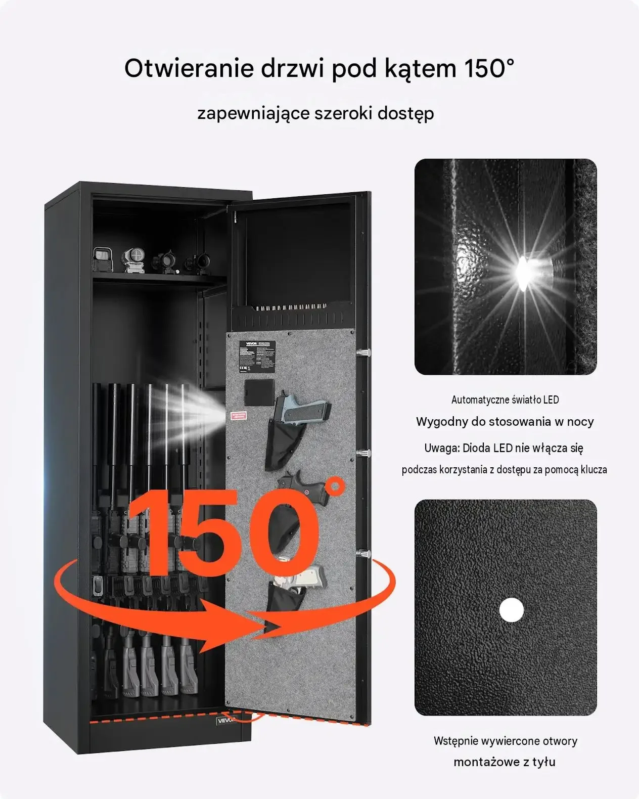 Szafka zabezpieczająca broń czarna premium 3 przegrody zamek biometryczny - obrazek 2