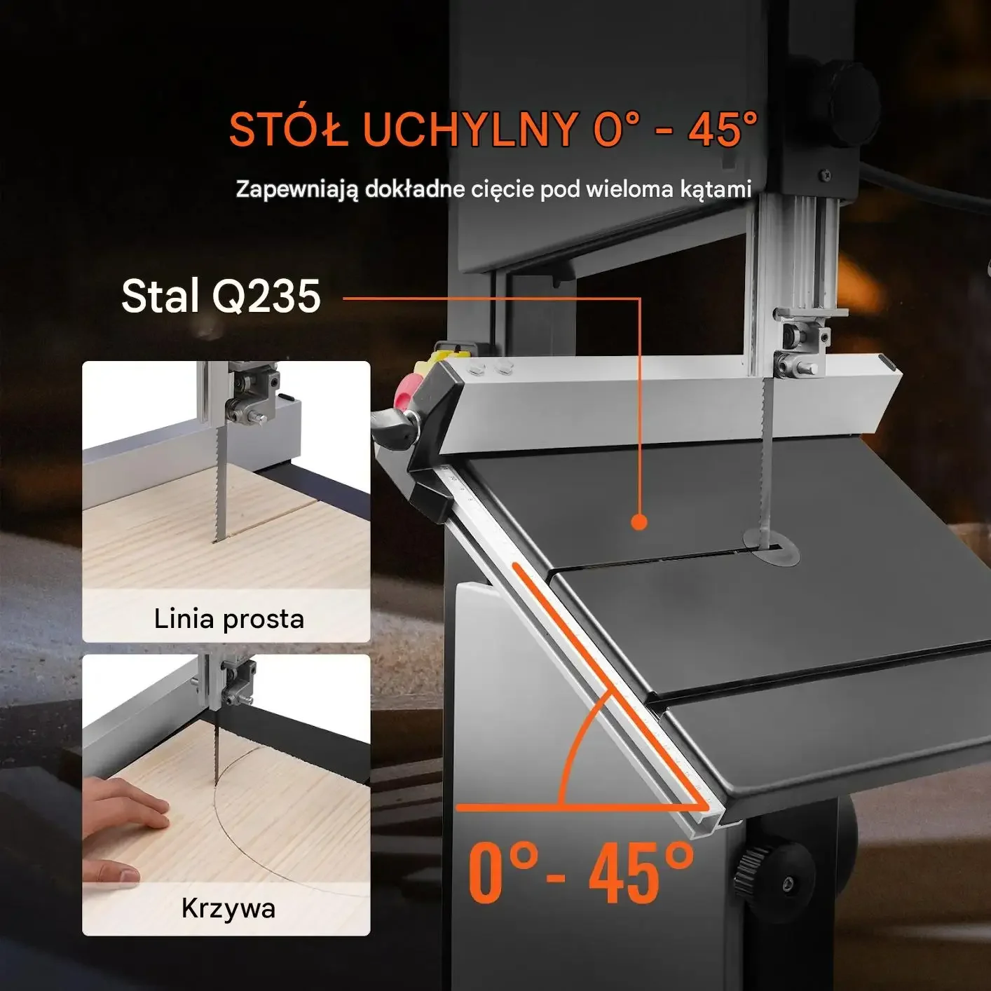 Piła taśmowa stołowa mocna 370 W 245 mm 160 mm 2 biegi stojak 730 m min - obrazek 2