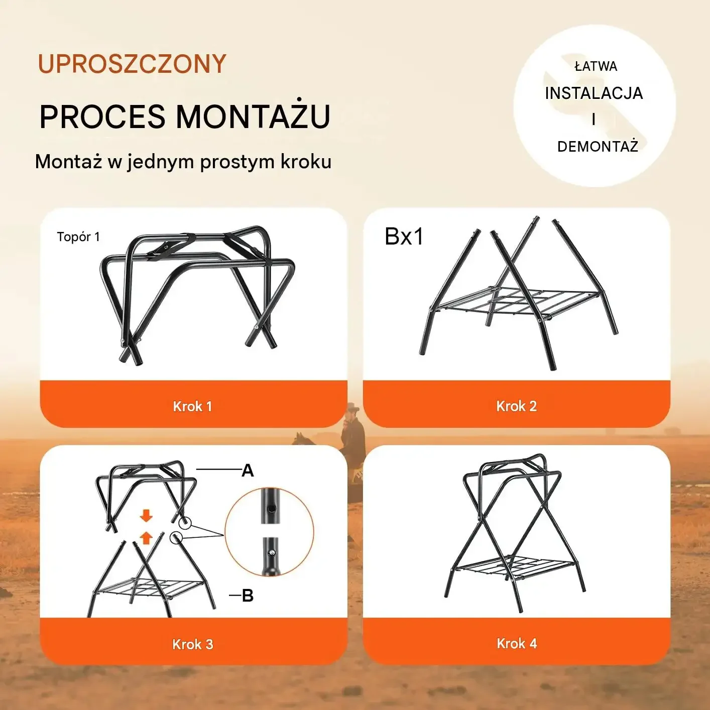 Stojak siodło składany koń czarny mocna stal węglowa 60 kg 2 szt zestaw - obrazek 4