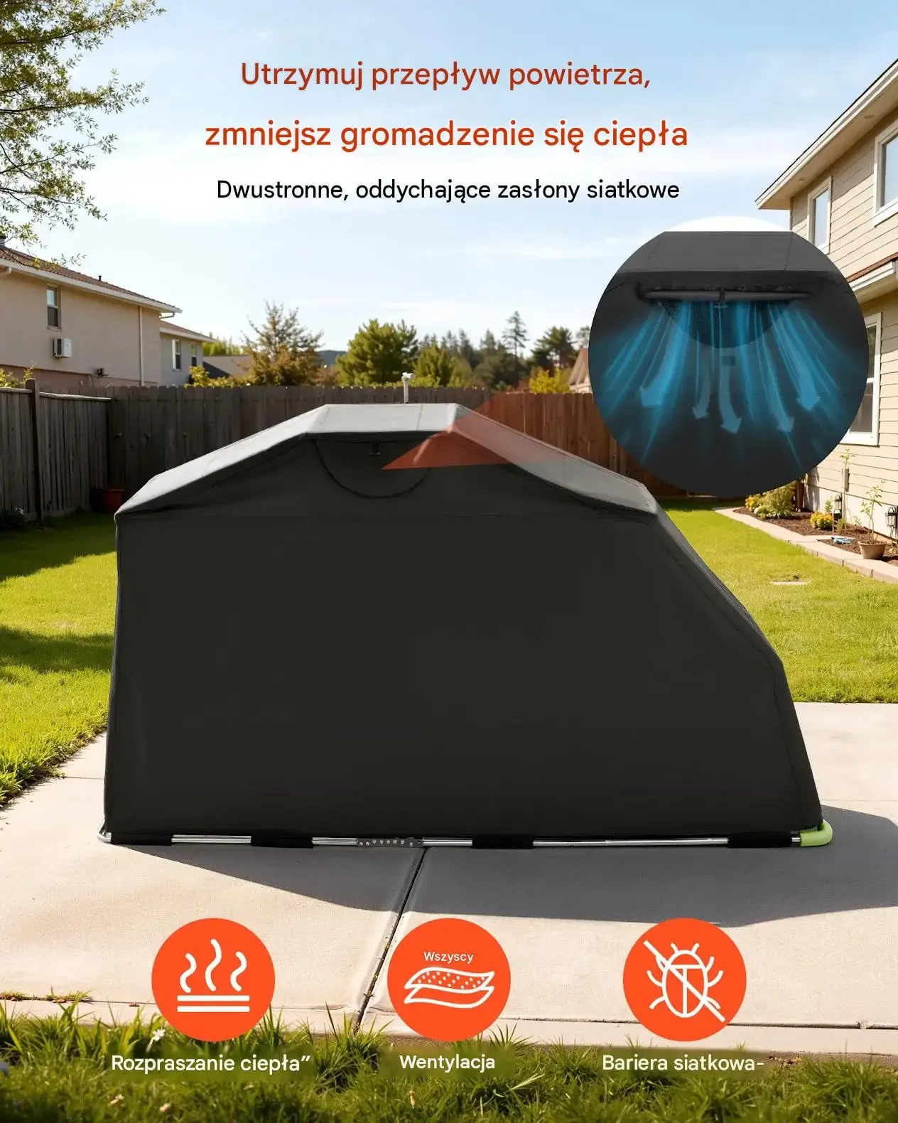 Wodoodporny garaż namiot motocyklowy wiata skuter 279x109 cm czarny kłódka - obrazek 6