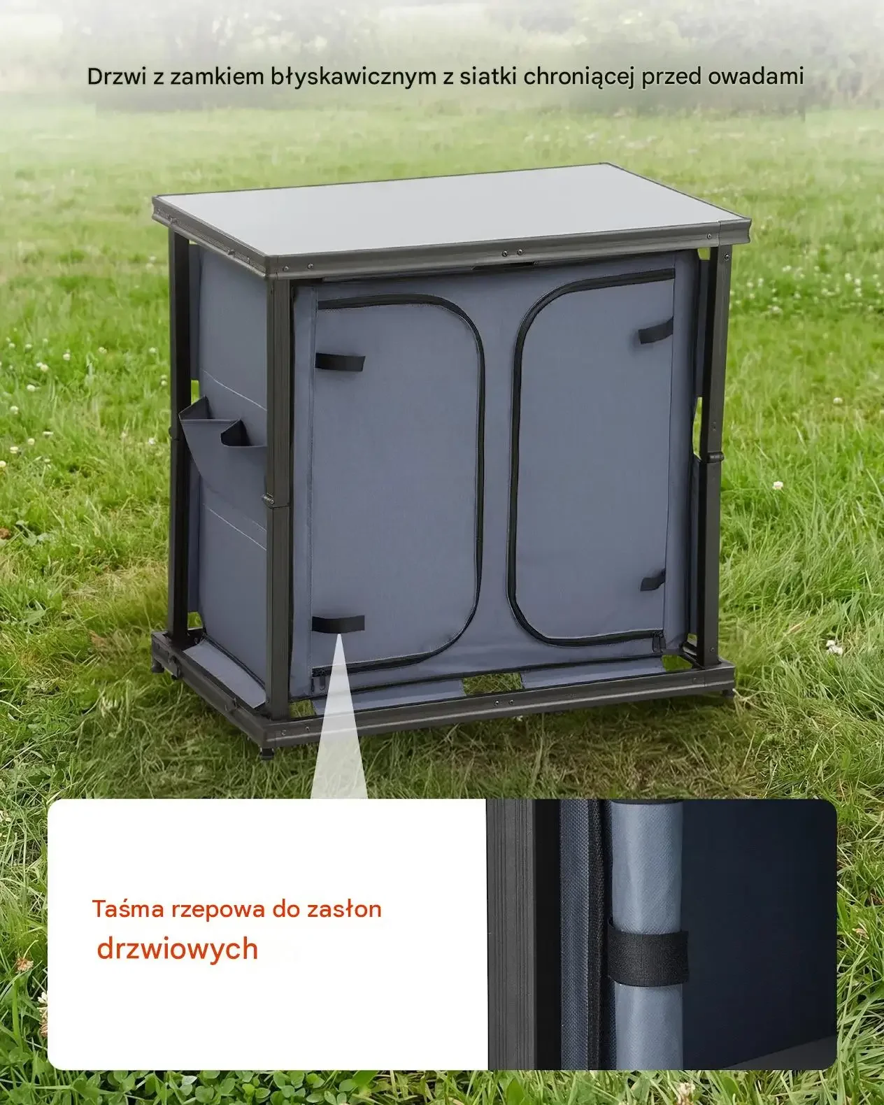 Kuchnia kempingowa składana mocna 6 półek blat MDF 30 kg szafka 84 cm torba - obrazek 5