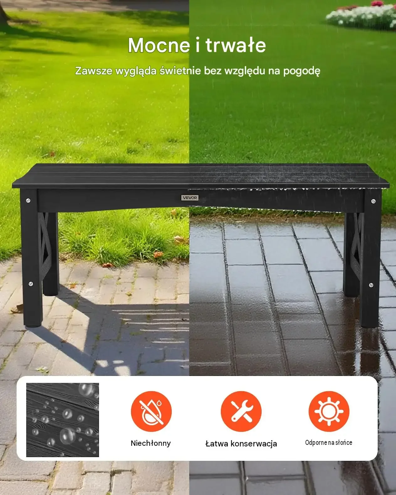 Ławka ogrodowa plastikowa czarna 113 cm mocna 272 kg regulowane stopki 2 os - obrazek 5