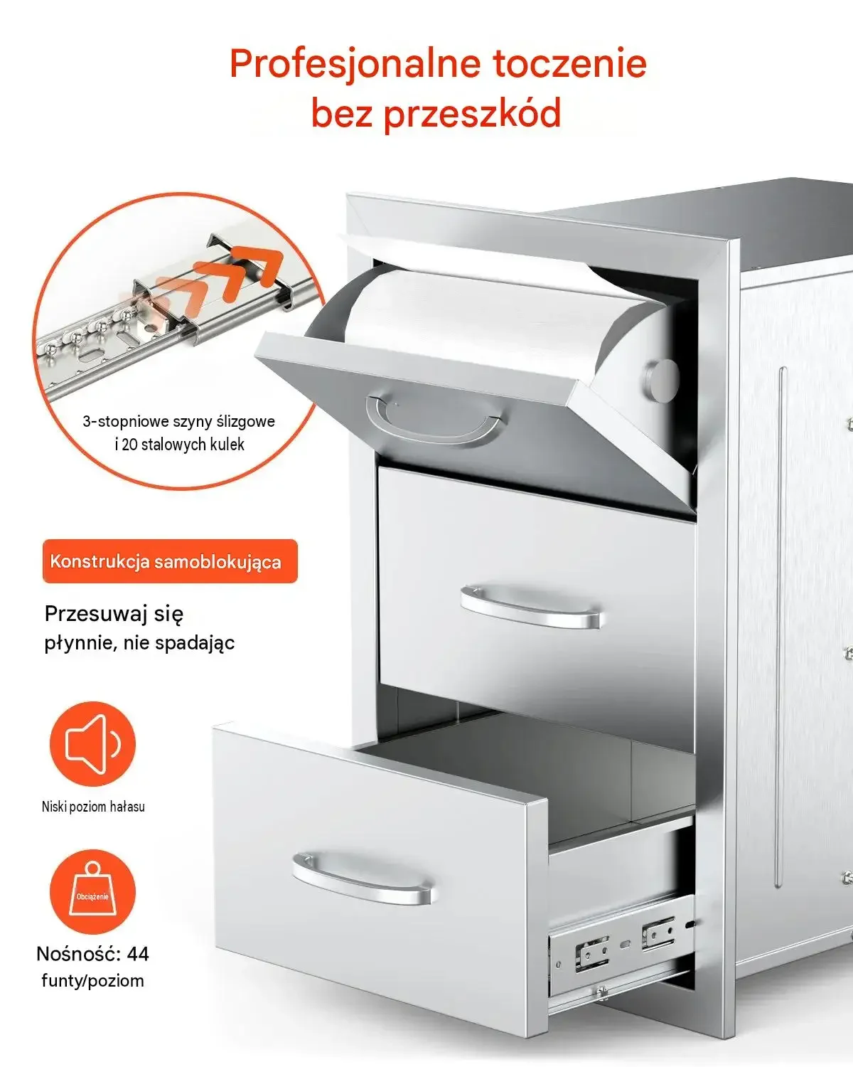 Szuflada kuchenna zewnętrzna potrójna stal nierdzewna premium grill wyspa 3 - obrazek 6